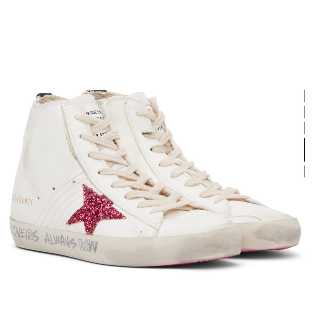 Golden Goose White Sneakers with Pink Star